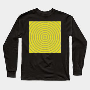 Round Bullseye Pattern no.3 Yellow and Grey with White dashed lines Long Sleeve T-Shirt